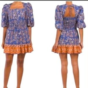 House of Harlow Boho Style Floral‎ Puff Sleeve Back Cutout Mini Dress Size Small